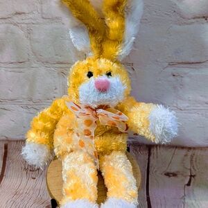 Dan Dee Yellow and White Plush Bunny with Bow 12"